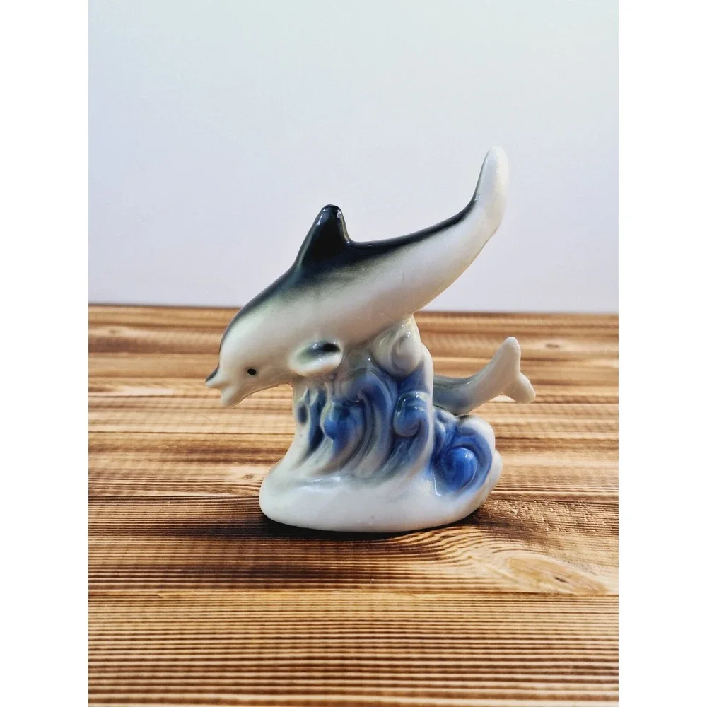 Vintage Miniature‎ Dolphin Set Of 2 Porcelain Figurine